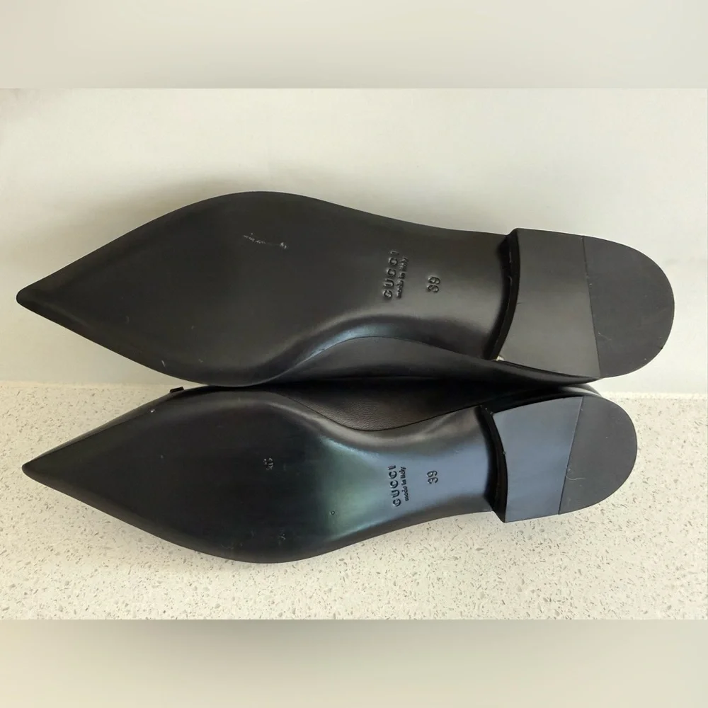 Gucci Erin Ballet Flats Black Leather Size EU 39 US 9 - Picture 9 of 10